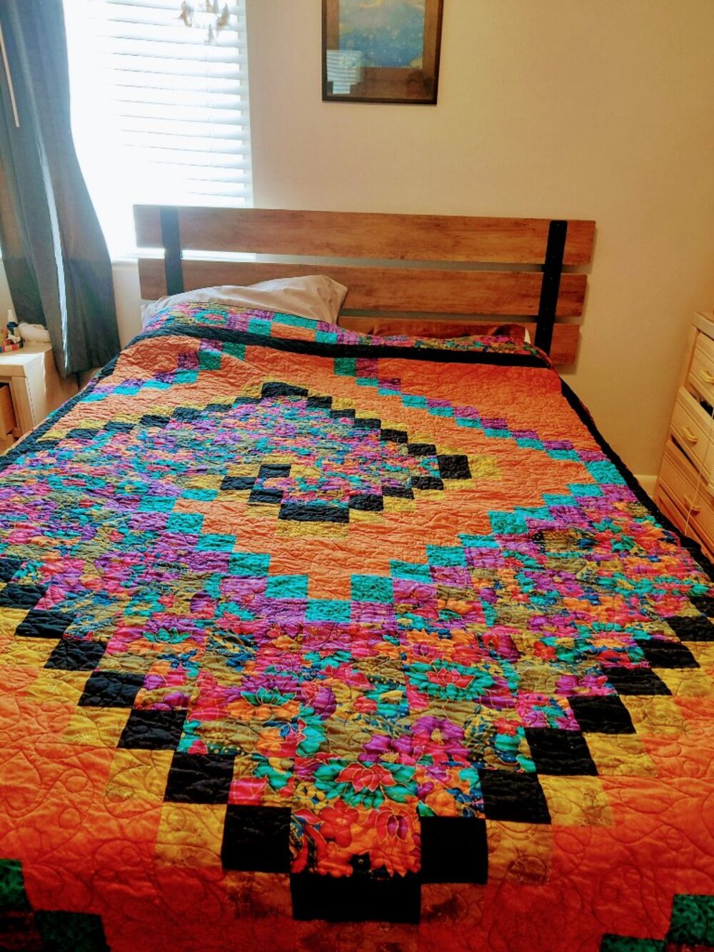 Handmade Spiral Quilt 70x90 Large Art Quilt Bedspread Boho Colorful Blanket